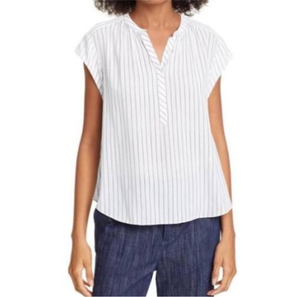 Joie Tops - Joie Small Striped Cap Sleeve Top Blouse White Shirt lV Neck Women's Large NWOT